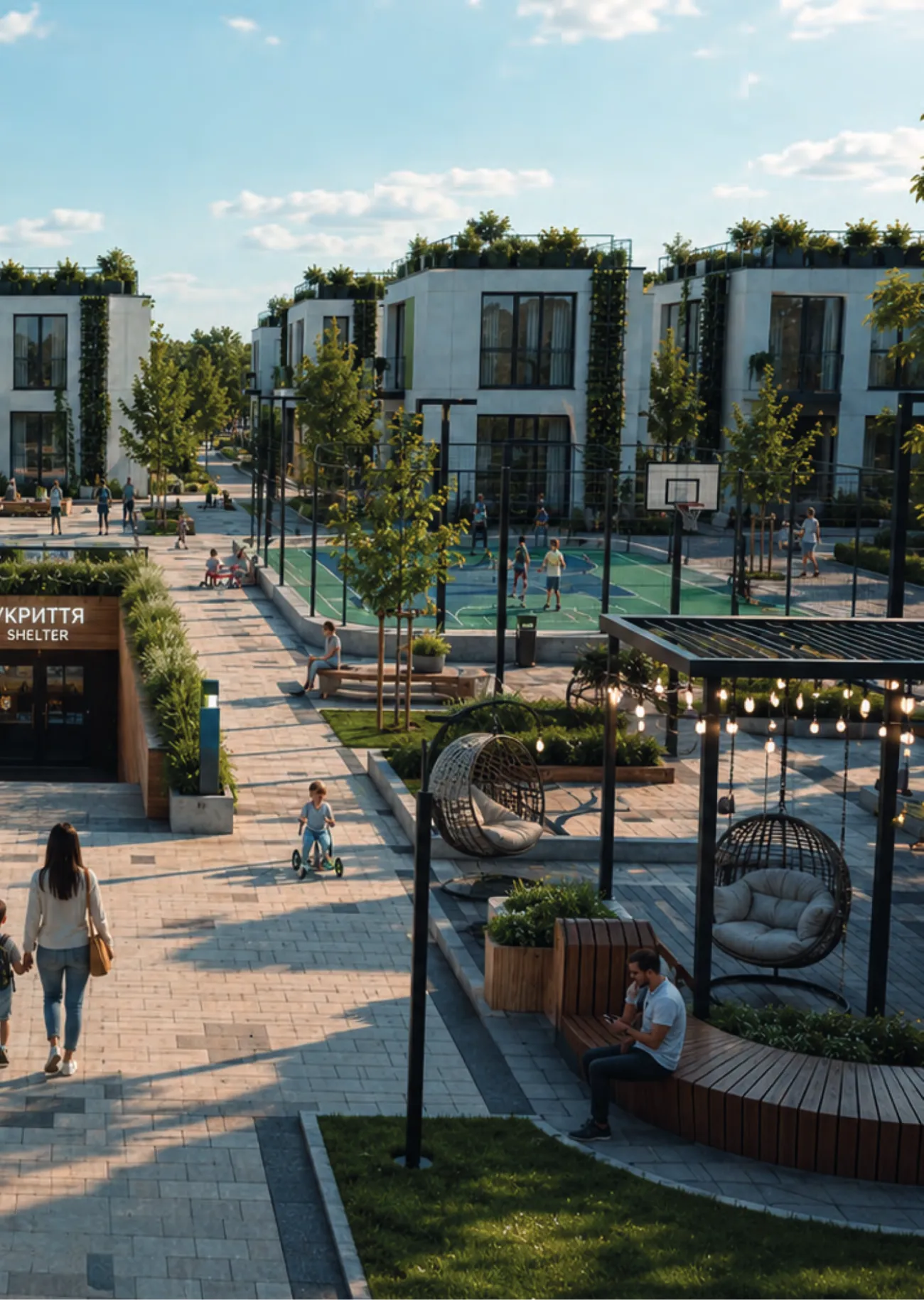 Громадський простір Smart Village зі спортивним майданчиком та укриттям